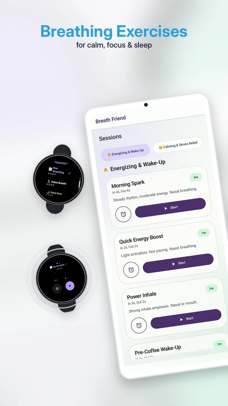 BreathFriend guided breathing exercise library on Android and Wear OS