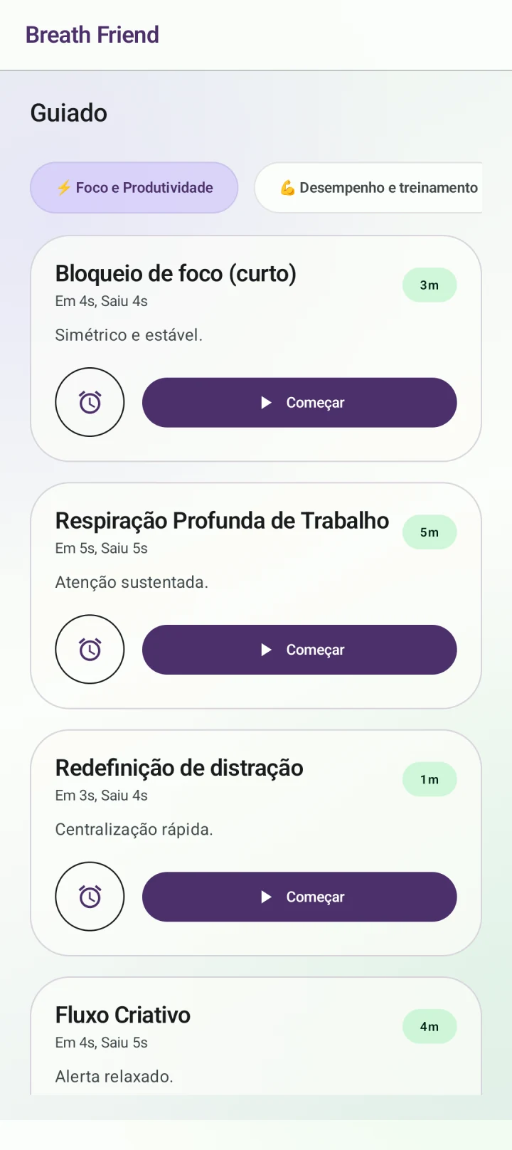 Pausa antes de se concentrar · Bloqueio de foco (curto)