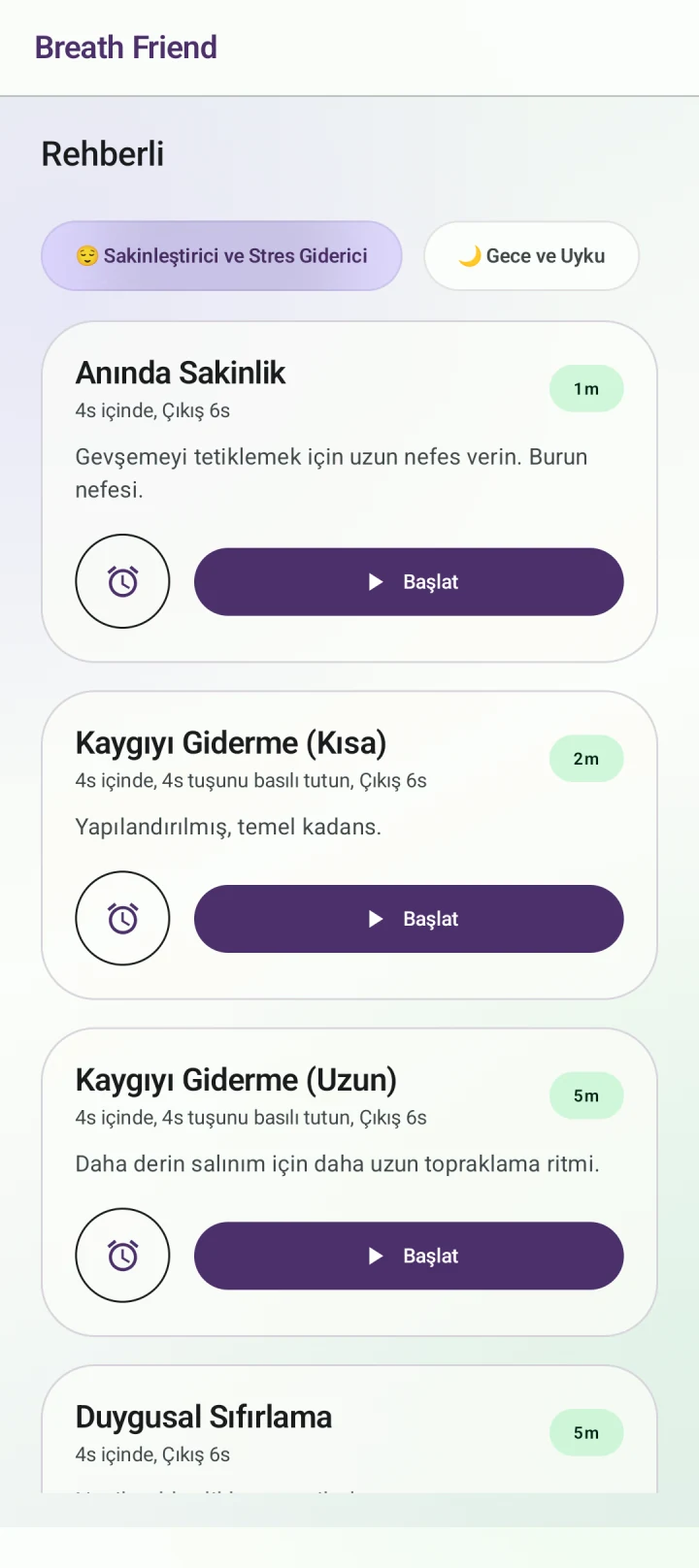 Günlük sakinlik · Anında Sakinlik