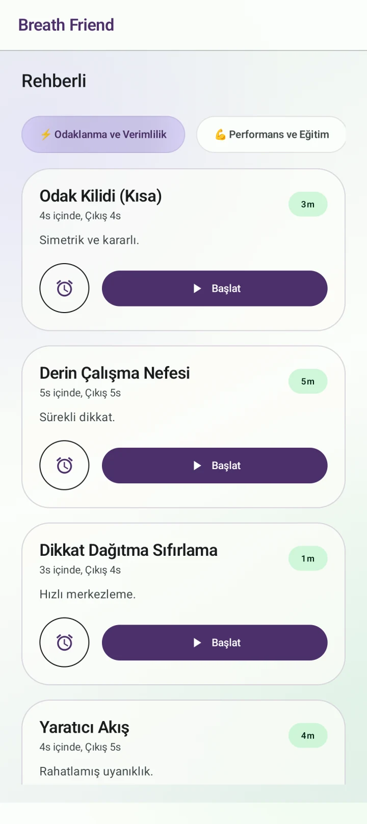 Odaklanmadan önce mola · Odak Kilidi (Kısa)