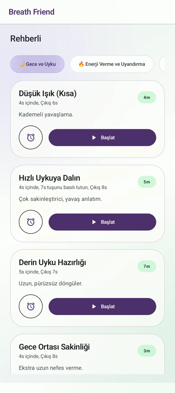Uyku öncesi yavaşlamak · Düşük Işık (Kısa)