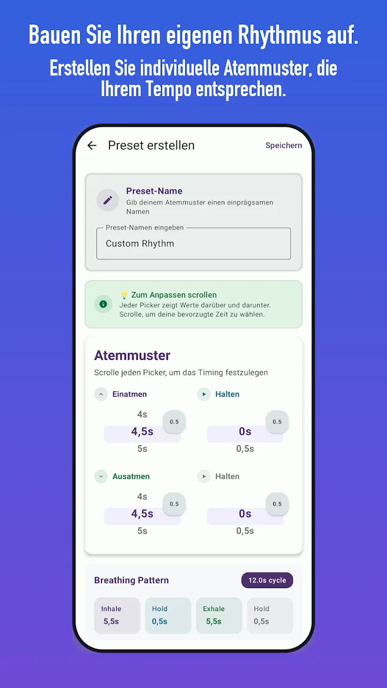 Editor für individuelle Voreinstellungen von BreathFriend auf Android