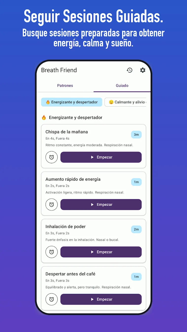Biblioteca de ejercicios de respiración guiada de BreathFriend para Android y Wear OS