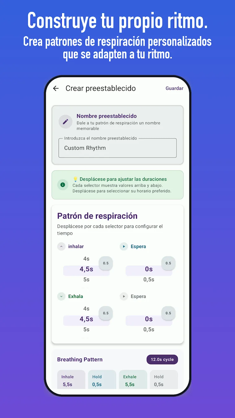 Editor de patrones predefinidos personalizados de BreathFriend en Android