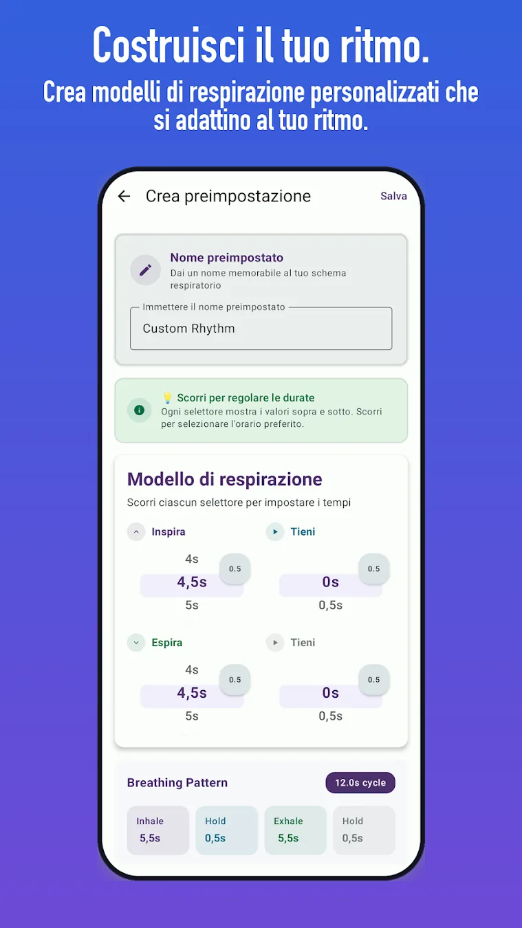 Editor dei preset personalizzati BreathFriend su Android
