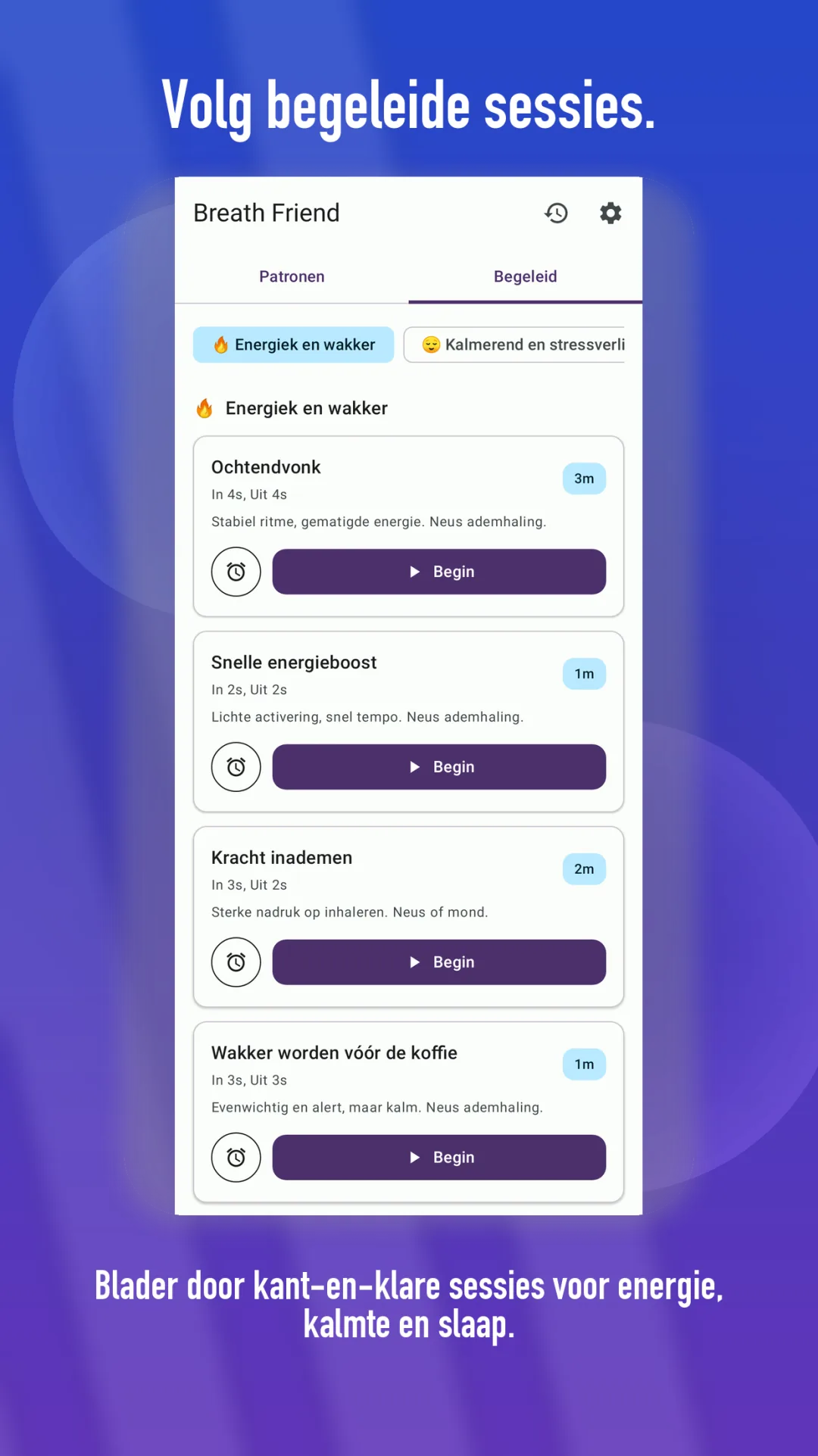 Slaap- en ademhalingsopties van BreathFriend op Android