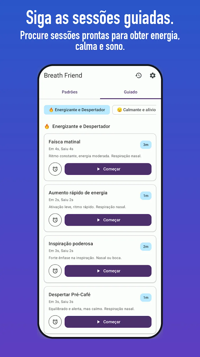 Biblioteca de exercícios respiratórios guiados do BreathFriend para Android e Wear OS