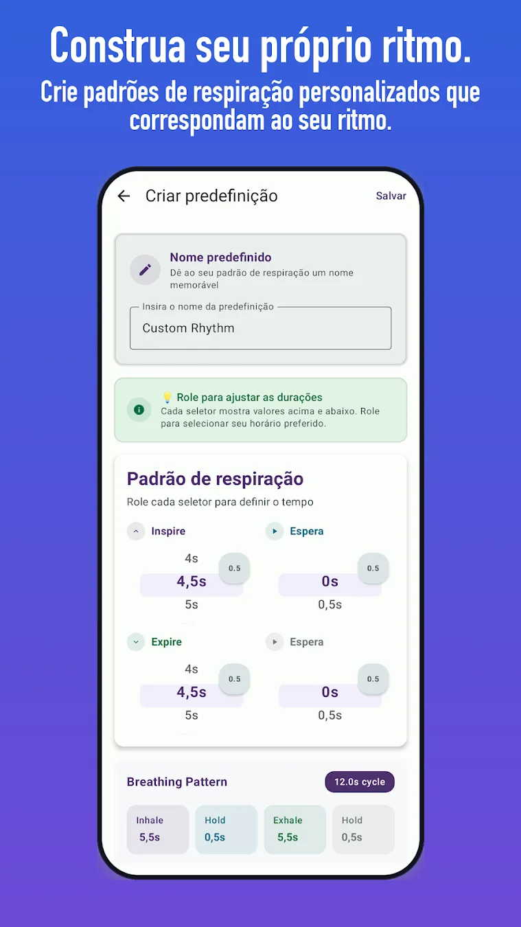 Editor de padrões personalizados do BreathFriend no Android