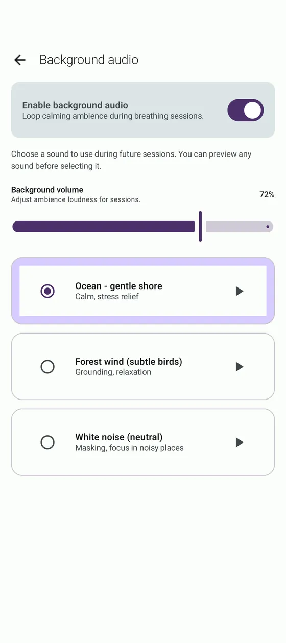 BreathFriend background sound selection on Android