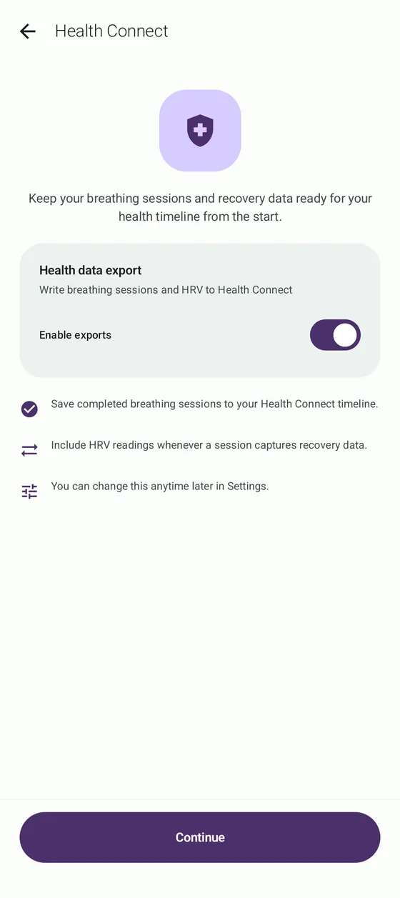BreathFriend Health Connect onboarding screen