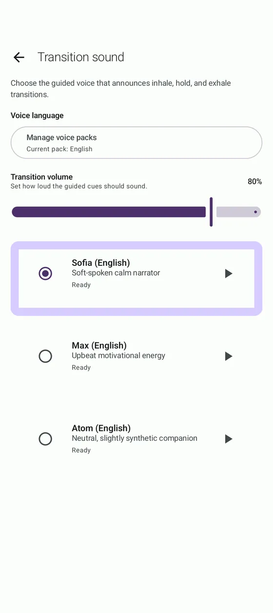 BreathFriend voice transition selection on Android